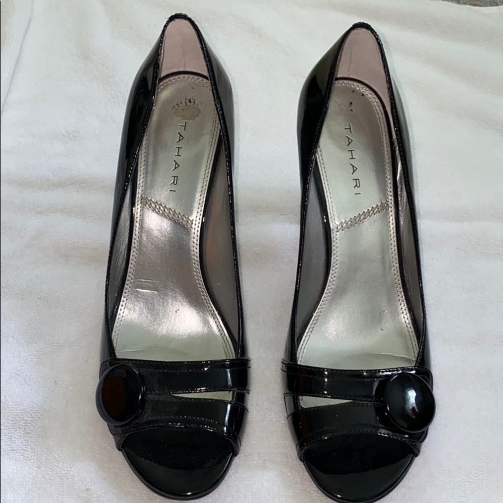 Black Patent Leather Tahari Heels, Sz 9